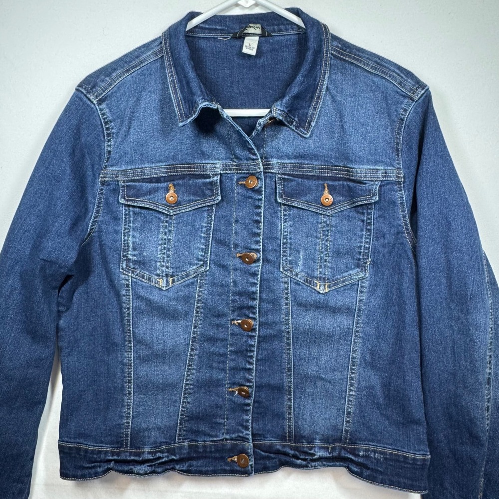 Supplies Denim Jacket Women's Button Front Brush Stroke Design Casual Sz‎ Large
